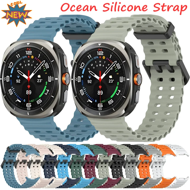 Ocean Silikonarmband für Samsung Galaxy Watch 8 Ultra 47 mm, offizielles atmungsaktives Ersatzarmband Galaxy Watch 7 Ultra Correa