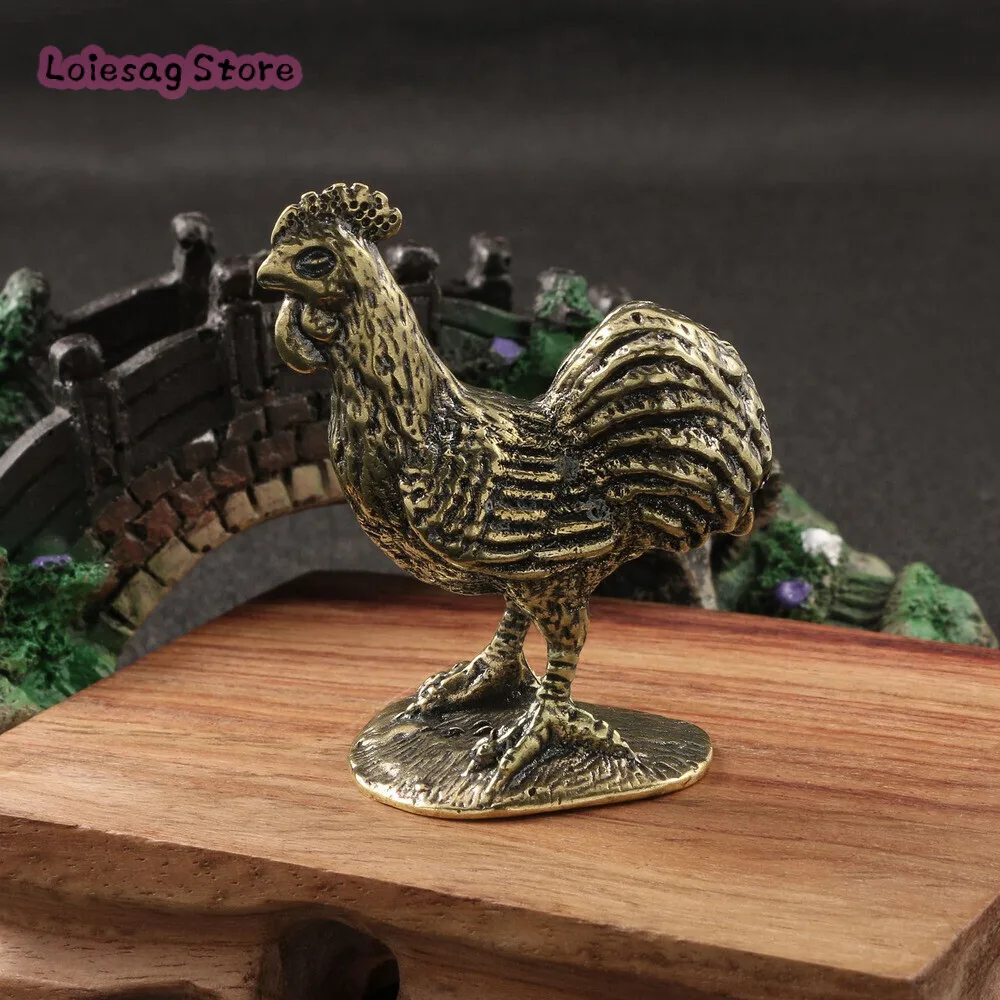 Hand Solid Brass Rooster Brass Decoration Big Rooster Zodiac Chicken Antique Play Tea Pet Decoration Copper Crafts