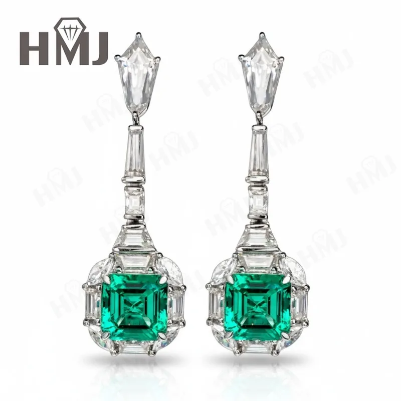 

Custom Earrings 10K 14K 18K Cultivated Gemstone Asscher Lab Grown Ruby Sapphire Emerald Birthday Anniversary Gift Hypoallergenic