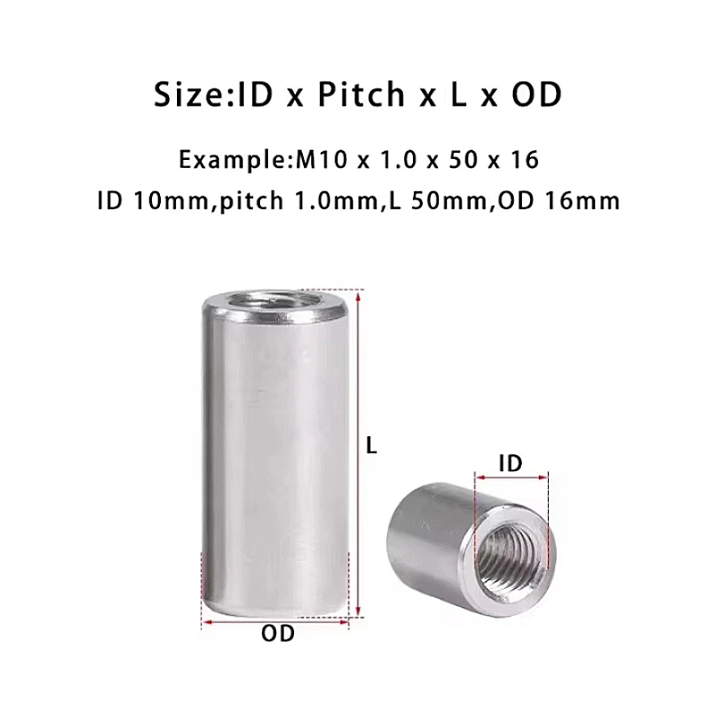 M8 M10 M12 M14 M16 M18 M20 304 Stainless Steel Fine Thread Extend Long Round Nuts Coupling Nut Connecting Screw Rod Joint Nuts
