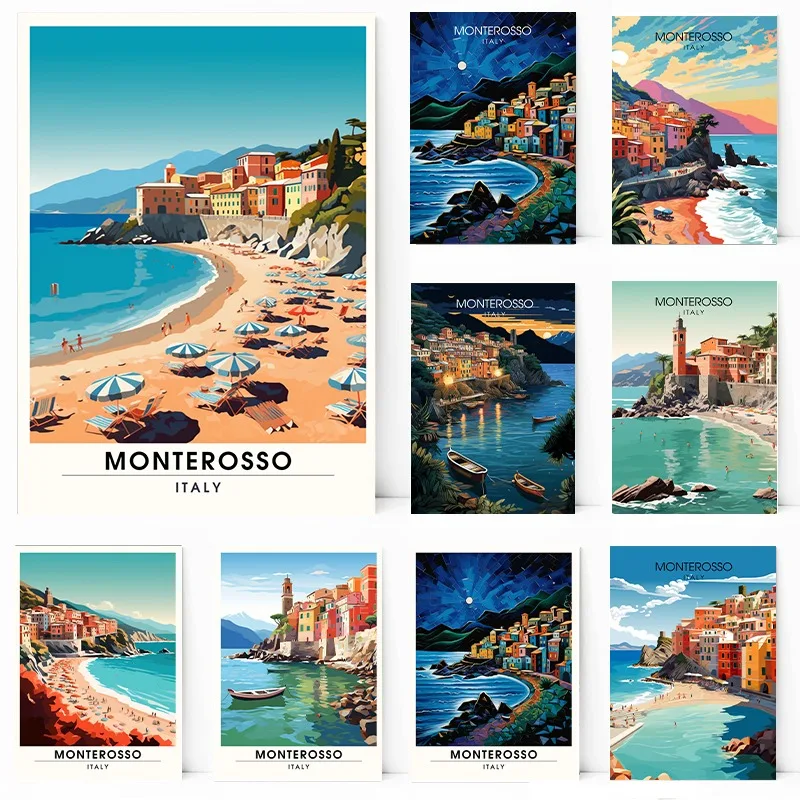 Monterosso Italy Travel Cinque Terre City By Night Landscape Poster Canvas Printing Decor Living Room Bedroom Wall Art Home Deco