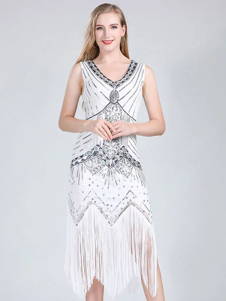 Embroidery Fringe Latin Women 1920s Vintage Flapper Fringed Dress Great Gatsby Party Dress Summer Costume Sequin Tassle Dress