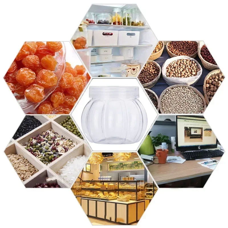 12Pcs 150ml Pumpkin Jar Transparent Plastic Jar With Lid Candy Cookies Grain Tea Seasoning Storage Container Kithchen Supplies