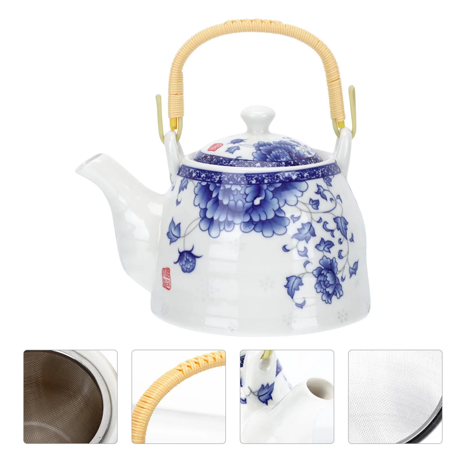 

1Pcs Japanese Style Ceramic Teapot Porcelain Tea Kettle Removable Filter Heat Resistant Large Capacity Flower Tea Pot for Home