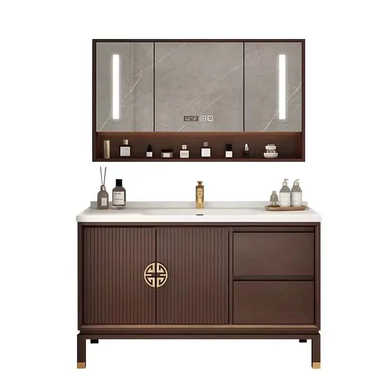 

Oak bathroom cabinet combination, ceramic integrated basin, solid wood bathroom washbasin sink washbasin