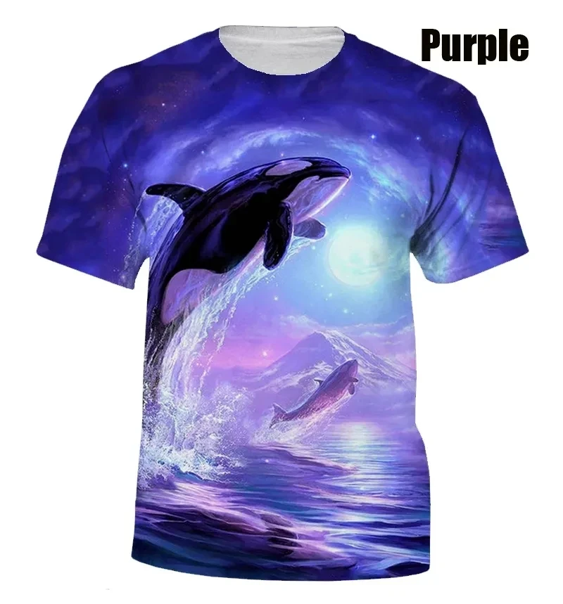 Summer New Cute Dolphin Pattern Men's Printed T-shirt Street Popular Harajuku Round Neck Plus Size Fashion Top Short Sleeve image 6