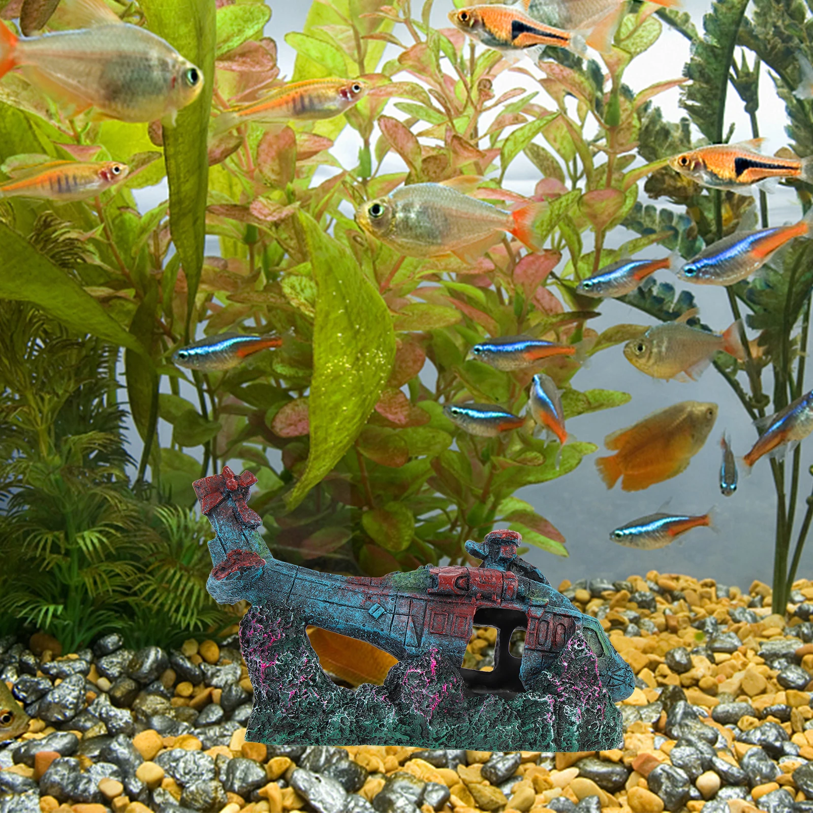 

Resin Fighter Wreckage Statue Decor Environmental Friendly PorousDesign FishShrimp HidingPlace Durable Stable