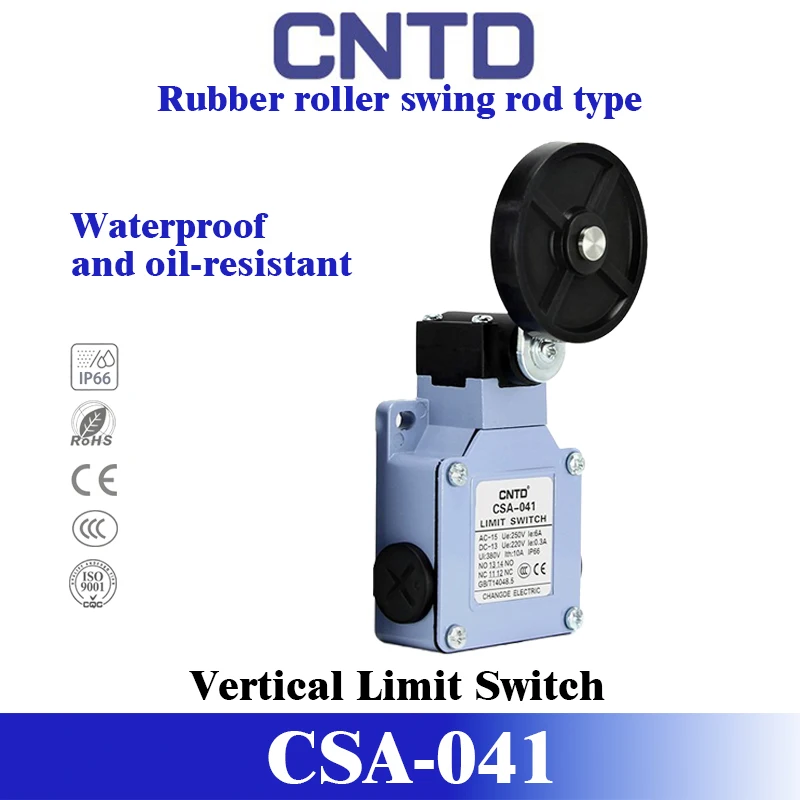 CNTD CSA-041 Rubber Roller Lever Limit Switch IP65 Waterproof Zinc Alloy Double Circuit Industrial Micro Switch CNC