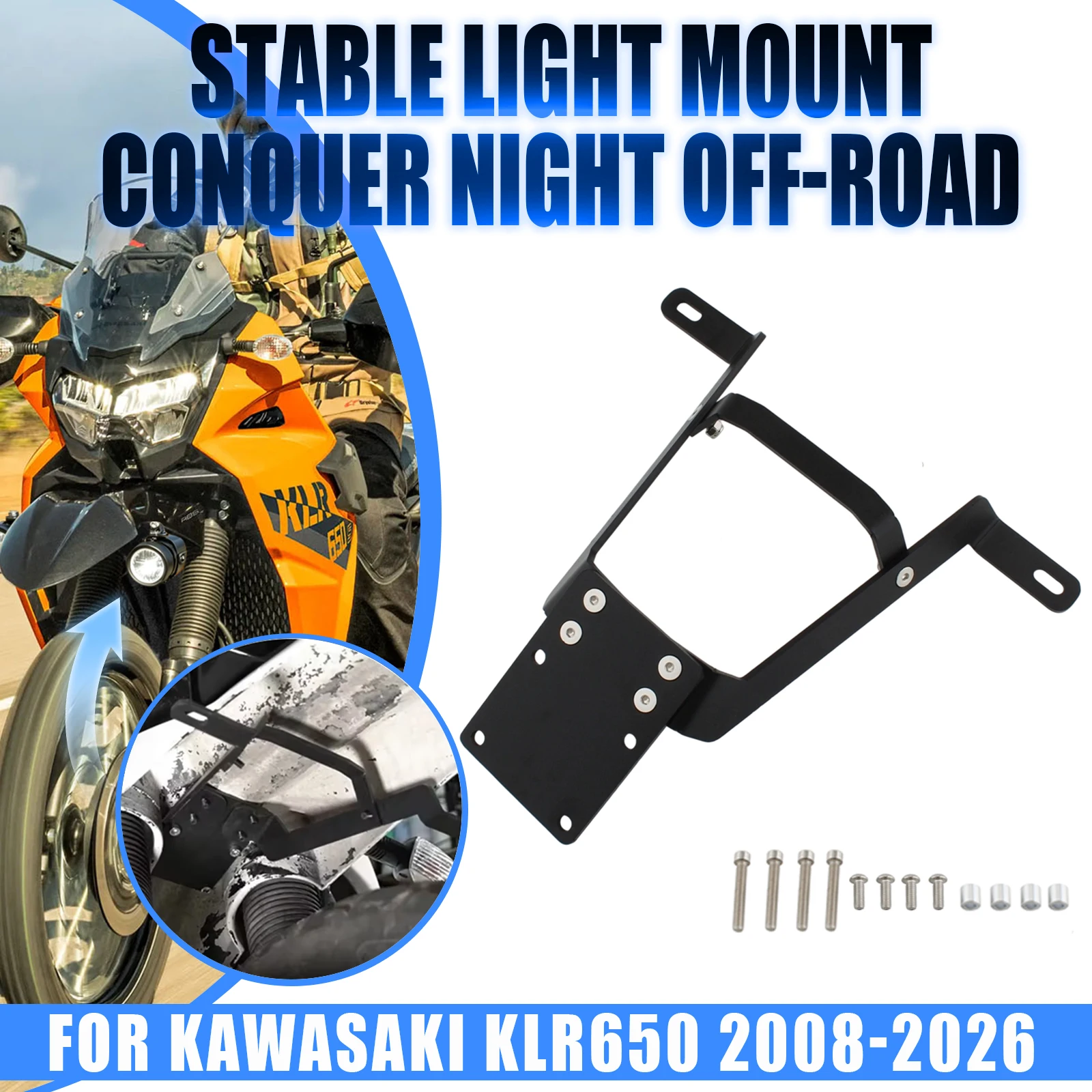 Motorcycle Front Fender Auxiliary Light Fog Lamp Mount Bracket Support For KAWASAKI KLR650 2008 2009 2010 2011 2012 2013-2026