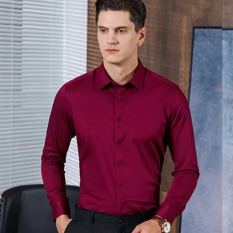 Camisa cómoda de negocios de lujo para hombres, camisas ajustadas informales de manga larga a la moda, vestido de trabajo Social