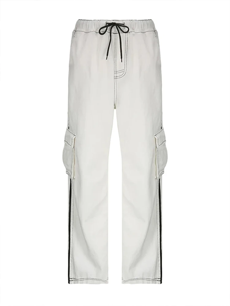 plus Size Women\'s Striped Wide Leg Sweatpants Lace-Up Elastic Waist Casual Loose Fit Work Trousers 2025 Fashion Trend