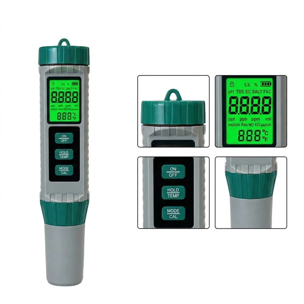 Salinity Testing Tool Water Quality Test Pen For Outdoor Field Testing Green Water Tester Multi-language Support