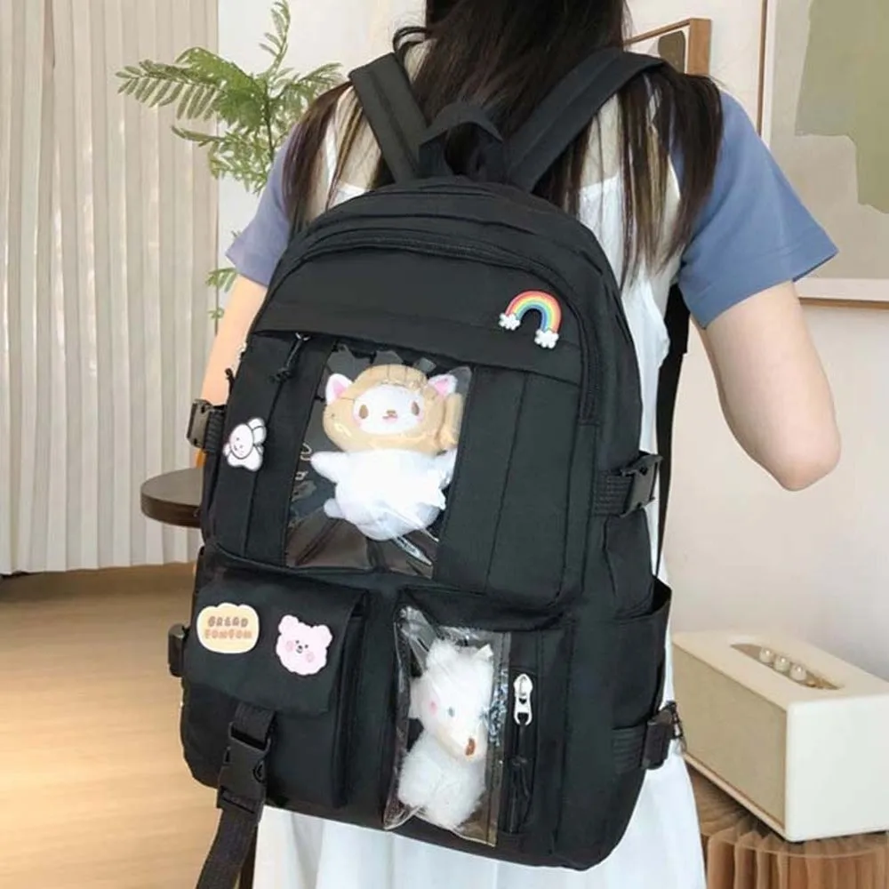 Solid Color Nylon Ita Backpack Durable Dust-proof Students School Bag Transparent with Large Capacity Daypack for Gift