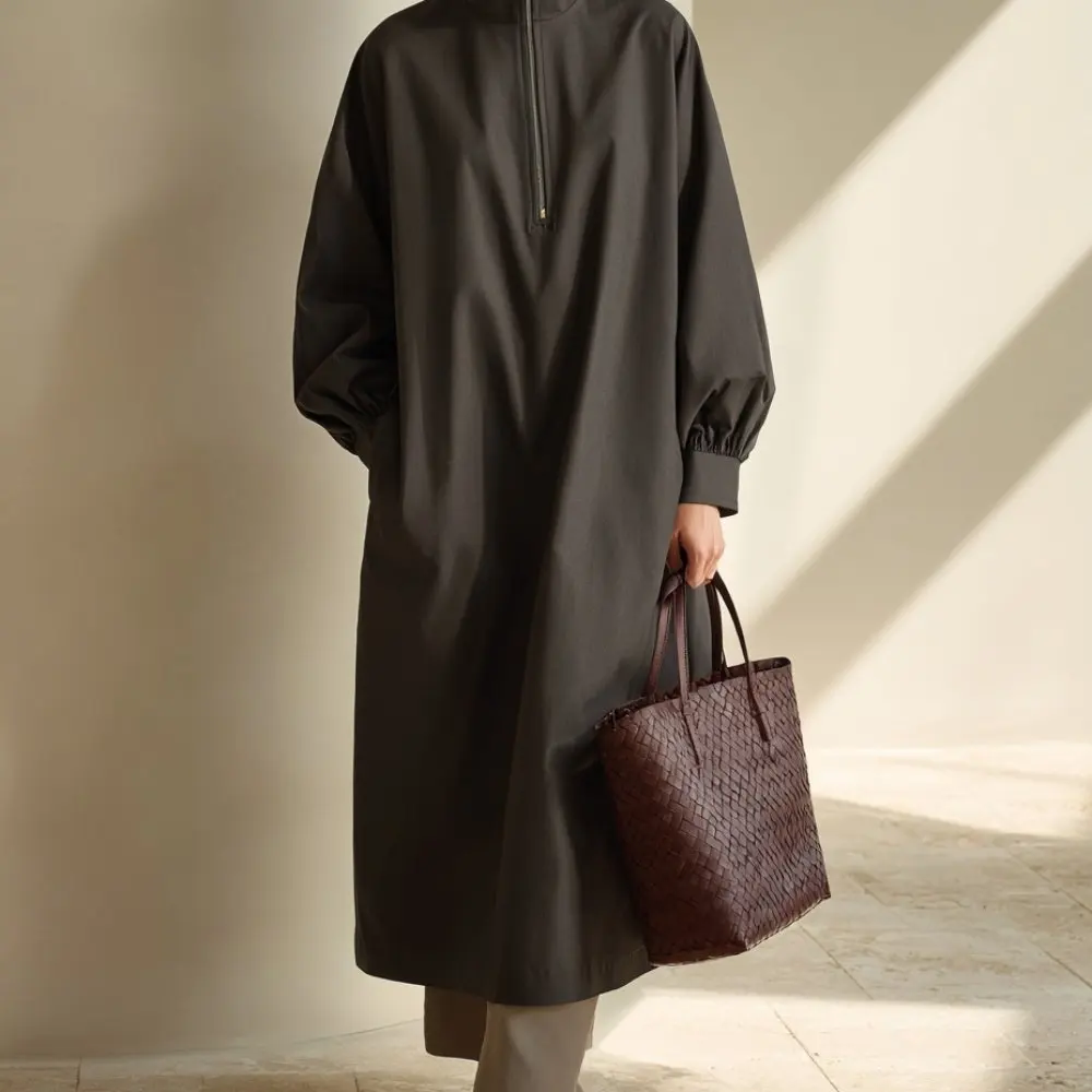 فستان أنبوبي مستقيم فضفاض ملابس الخريف والشتاء تنورة متوسطة الطول نمط غير رسمي لا يتطلب الديكور