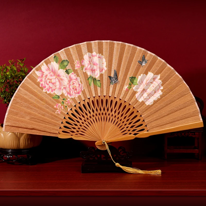 

Chinese Style Classical Opera Fan Peony Flower Bamboo Ribs Stage Performance Fan Ancient Costume Hanfu Dance Fan Folding Fans