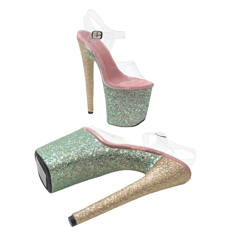 Leecabe 20cm/ 8inches PVC  upper  small open toe  giltter material cover platform  high heel sandals  pole dance shoes