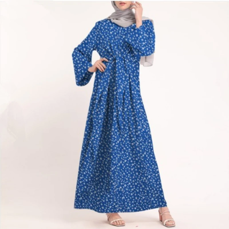 2022 Middle East Muslim Dress Robe Arab Turkey Dubai Fashion Solid Color Elegant Simple Print Dress Robe Abaya Moroccan Kaftan