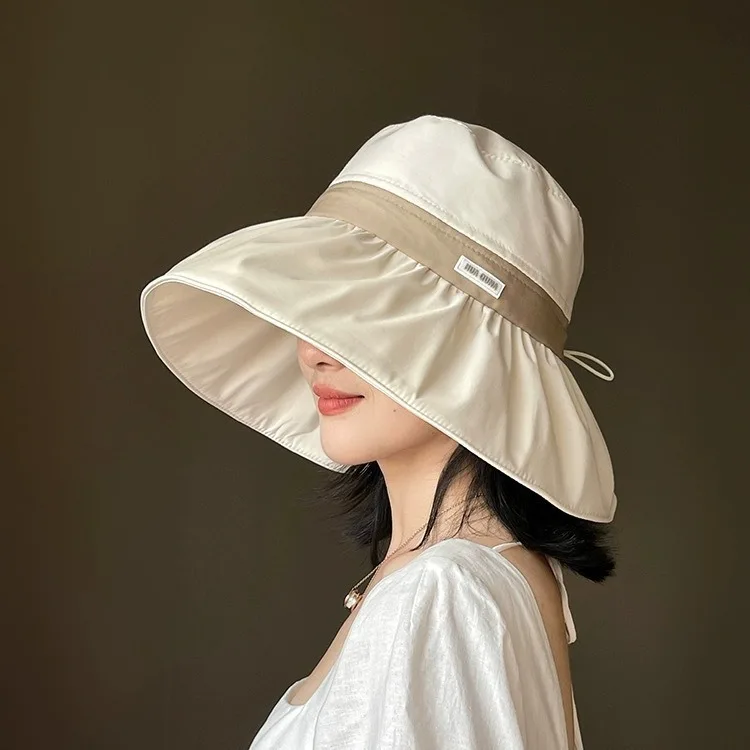 

2025 Spring Summer Women's UV Protection Sun Hat Wide Brim Washbasin Style Riding Face Cover Foldable Bucket Hat Versatile