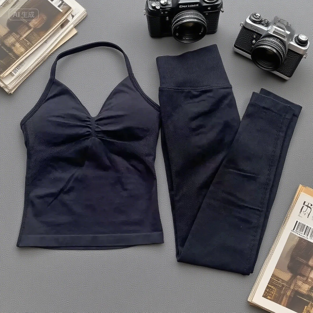 

Новый комплект из 2 предметов для йоги, женские леггинсы для тренировок в тренажерном зале и майка для шеи, бесшовный комплект для йоги и фитнеса, одежда для пилатеса, спортивная одежда для тренировок