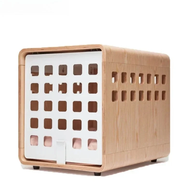 Rustic Furniture Style Wooden Wire Dog Crate, Indoor Soft Sliding Door Pet Kennel House for Dogs