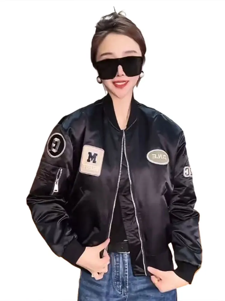 المرأة ort البيسبول Jaet عادية مطرزة التسمية ربيع الخريف جديد Sle الحجم الأوروبي تخفيف Sle سستة إغلاق الدفء