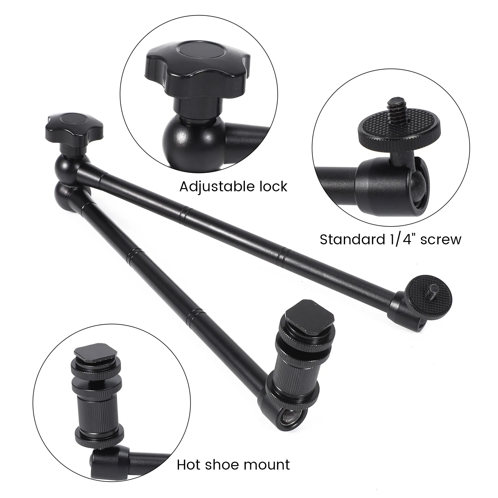 20Inch Adjustable Articulating Friction Magic Arm with Hot Shoe Mount for LED Light DSLR Rig LCD Monitor