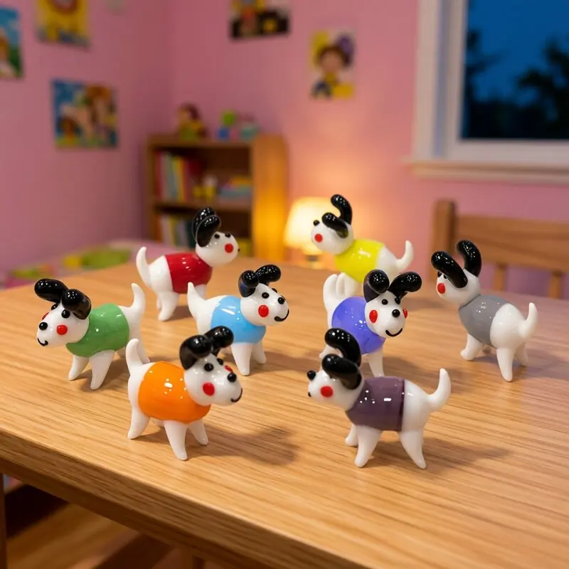 

Cute Colorful Handmade Mini Glass Dog Figurine Fairy Garden Animal Decor Home Desktop Ornament Christmas New Year Gift for Kids
