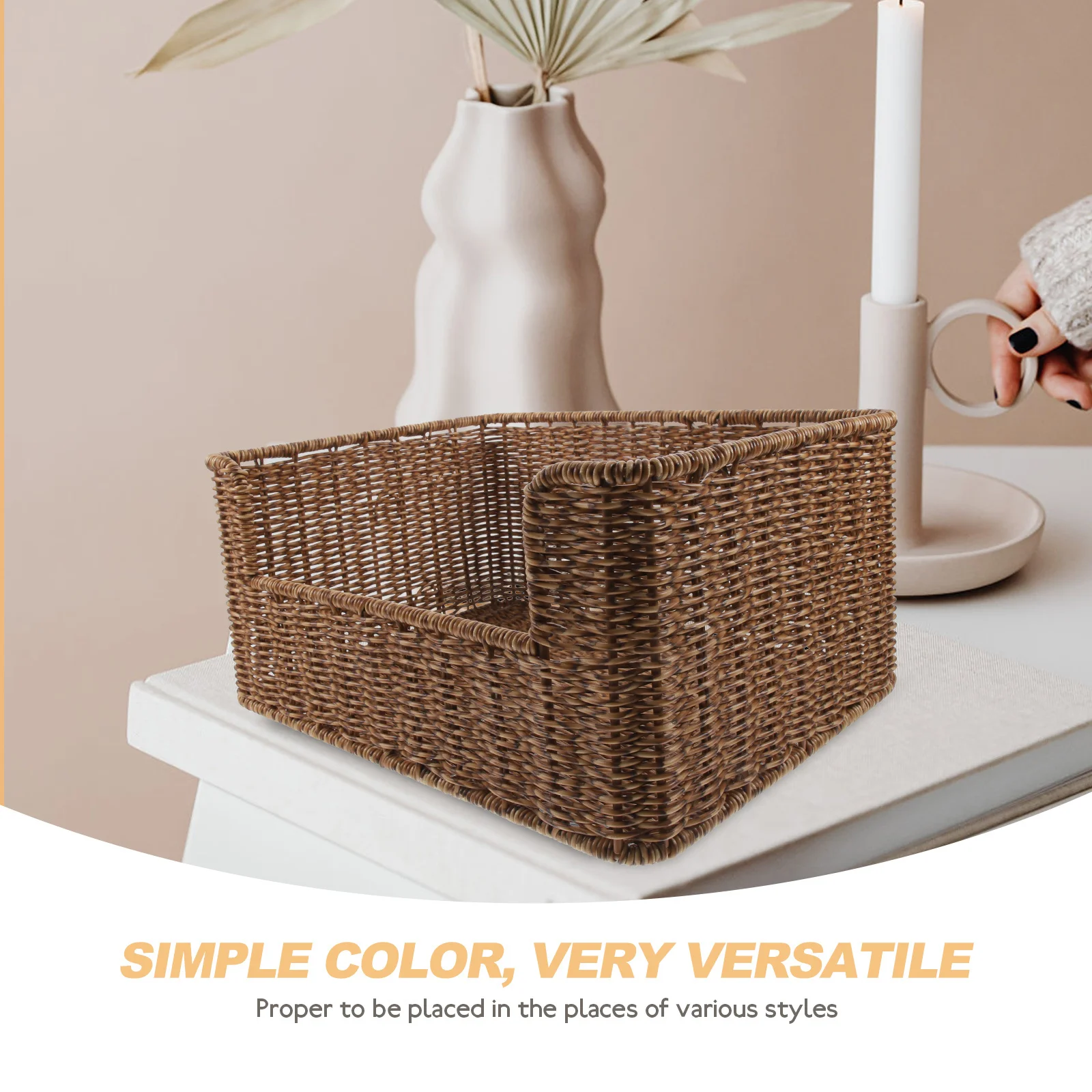 

Woven Imitation Rattan Basket Rustic Storage Organizer for Books Snacks Home Kitchen Rattan Woven Basket