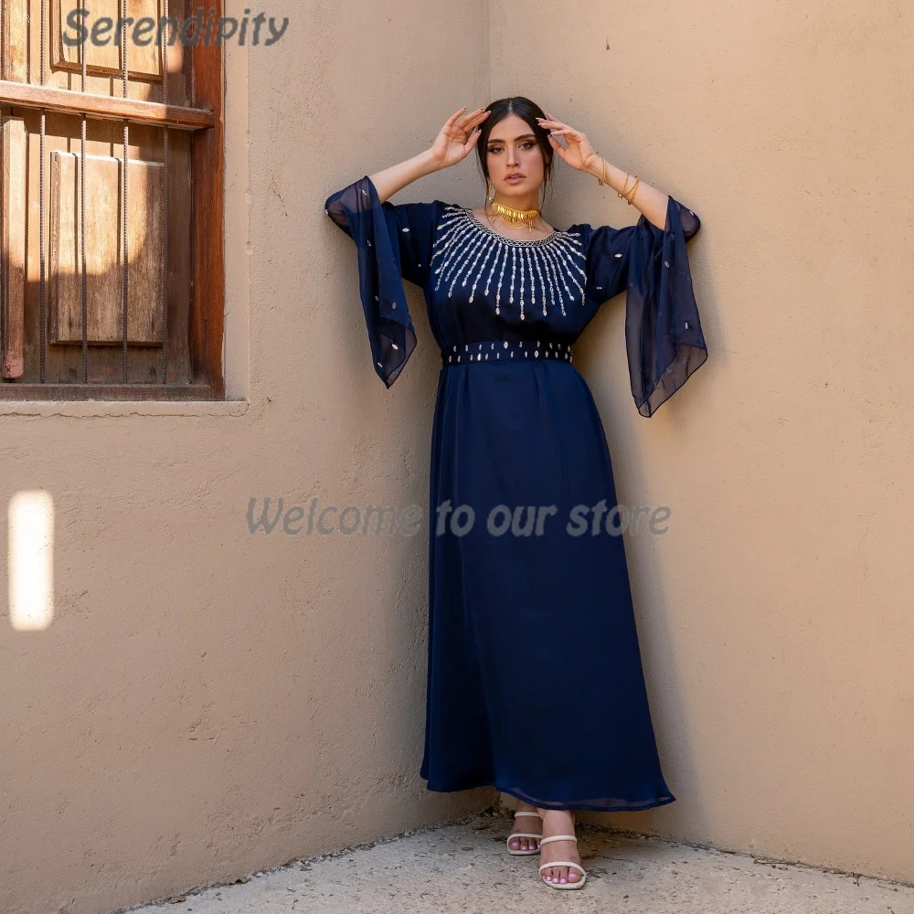 Vestido de noche Formal y Sexy para mujer, traje elegante de gasa con cristales, corte en A y cuello redondo, para fiesta de cóctel y graduación, 2024