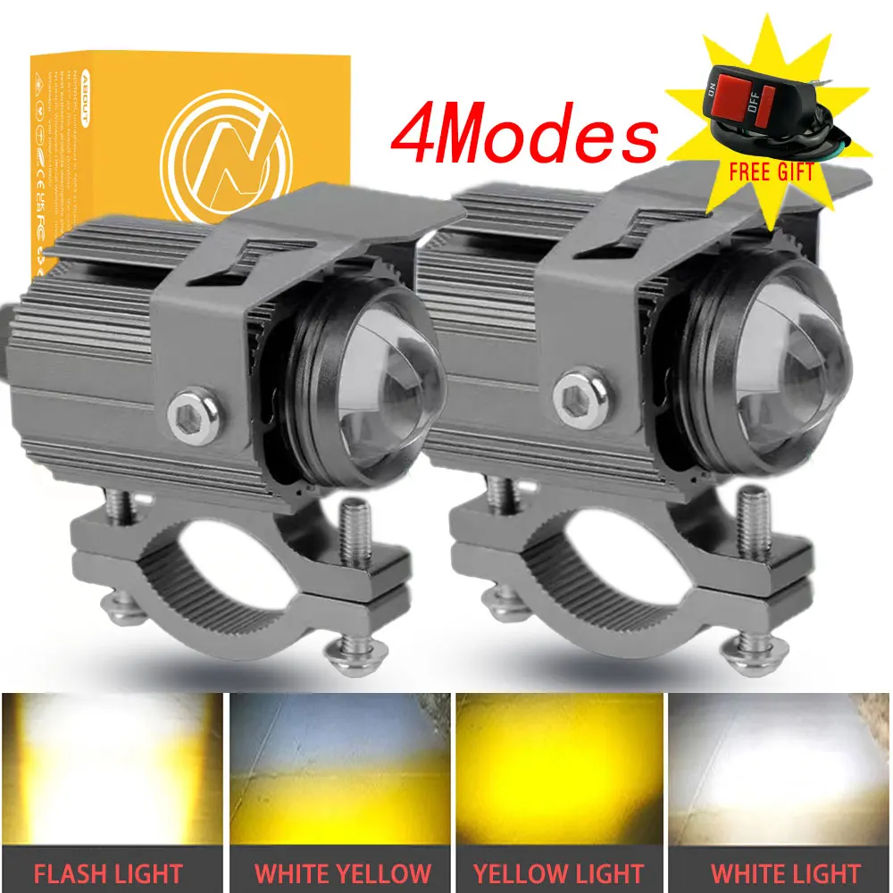 2 шт., 4 режима, дополнительные светодиодные фары для мотоцикла, 12-80 в