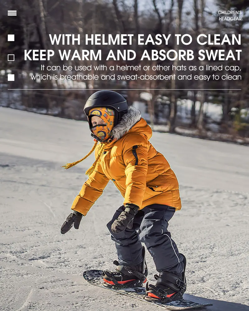 WEST BIKING Jugend-Winter-Sturmhaube, atmungsaktive Outdoor-Sport-Gesichtsmaske, Fleece-Halswärmer zum Radfahren und Skifahren, niedlicher Cartoon-Druck – Detail 6