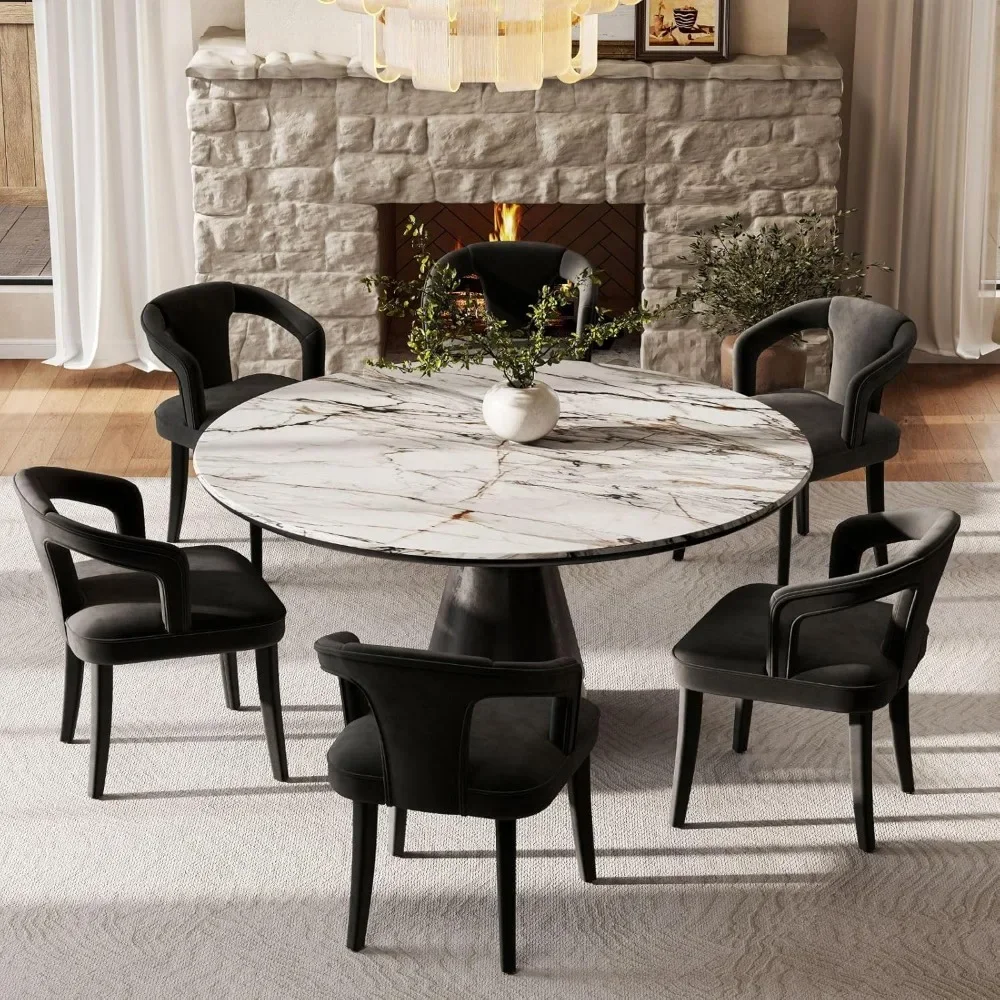 

Modern Black Dining Chairs Set of 6, Velvet Upholstered Boucle Dining Chair with Arms, Accent Side Chair for Kitchen & Dining