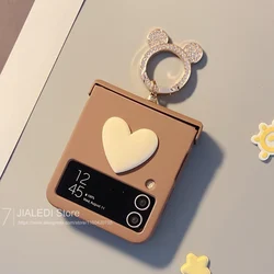 Rhinestone Ring 3D Love Hinge Phone case For Samsung Galaxy Z Flip 3 4 5 6 7 flip6 zflip7 Cover
