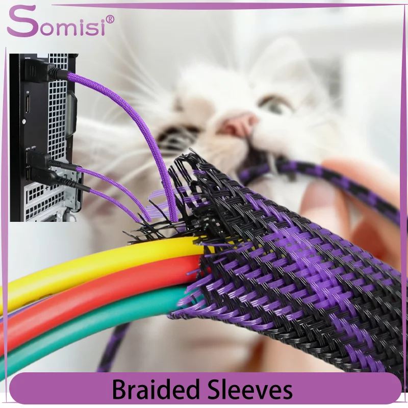 Flame Retardant PET Expandable Braided Sleeves 2-40mm Cable Wire Wrap Sheath Automotive Wiring Harness Computer Cable Management