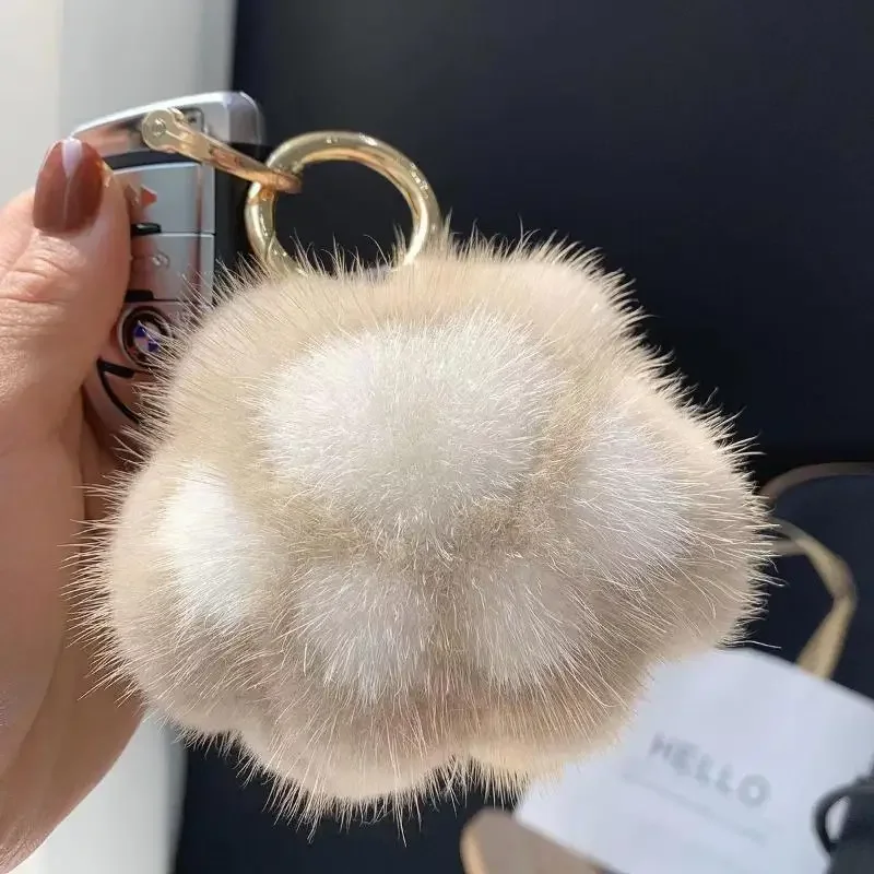 Cat Paw Pendant Keychain Fluffy Kawaii Faux Fur Keychain Cute Stuffed Toy Plush Toy Key Ring Backpack Car Key Pendant
