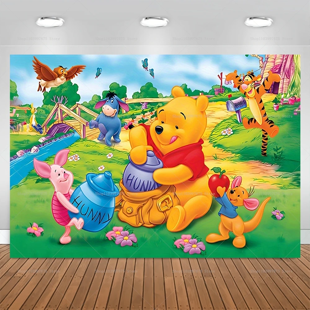 Winnie the Pooh and Friends Party Backdrops Children's Birthday Baby Shower Photography Decorations Photo Studio Background Prop