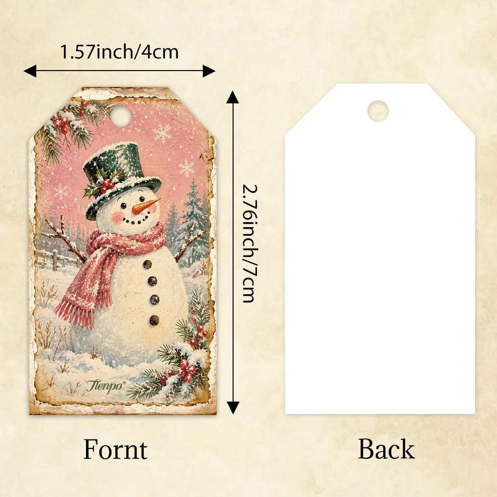 40pcs, Gift Tags, Pink Blue Snowman Snow Scene, Hanging Paper Labels for Gift Wrapping, Holiday Party Decor with String