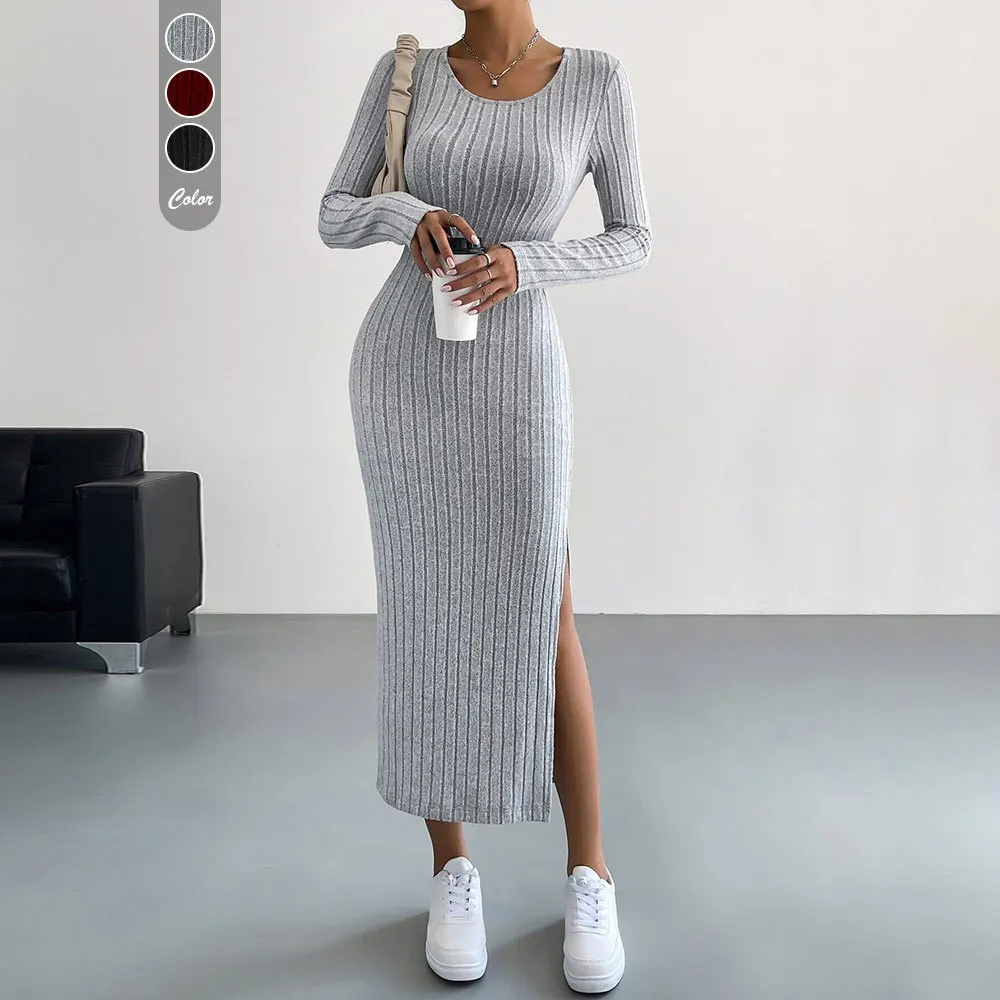 

Woman's Dress Simple Style Dress Slim Fit Slit Hip Hugging Mid Length Skirt Elegant Evening Drss Party Drss Commuter Dress