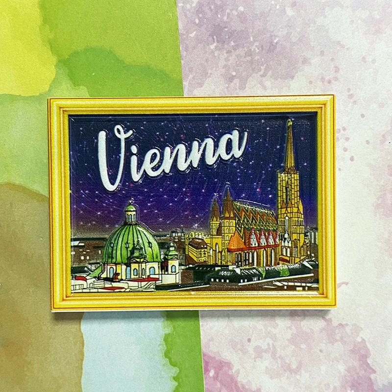 

Vienna tourist souvenirs, creative photo frames, night architecture, 3D hand-painted refrigerator magnets, kitchen decoration