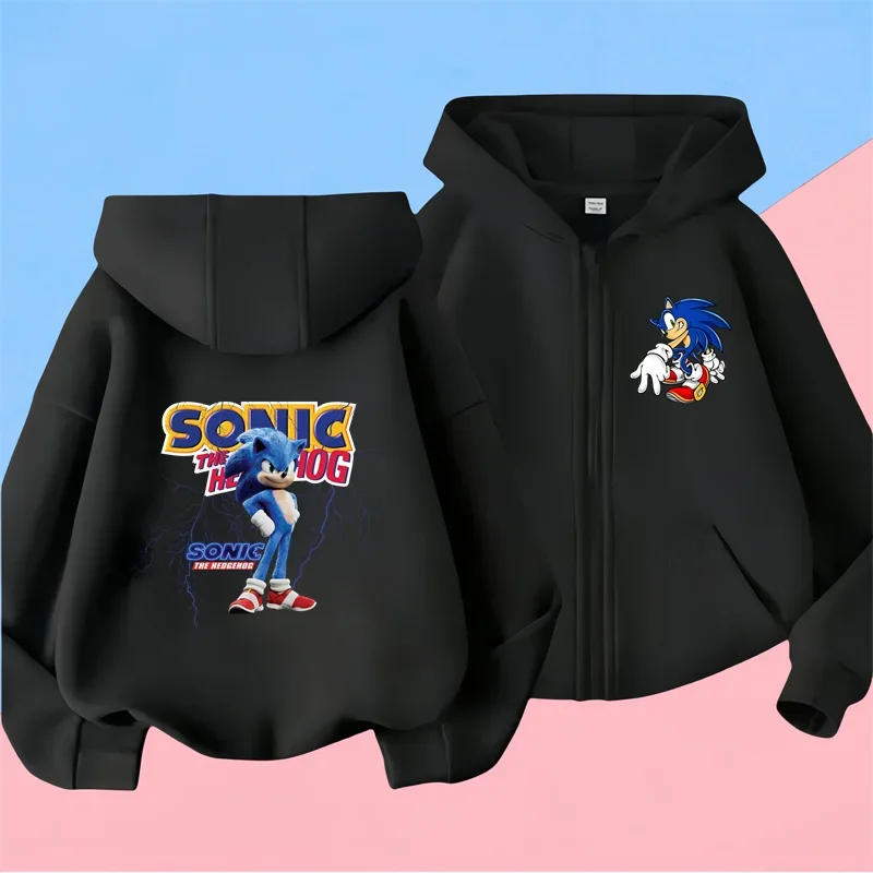 Kawaii Sonic zipper Hoodie Set for Girls Anime zipper Hoodies Pants 2pcs Kids Cartoon Teen Tracksuits Toddler Clothes Sport Suit