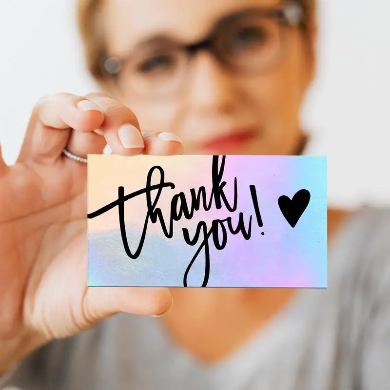 50PCS Greeting Postcard Colorful Thank You Cards For Supporting My Small Business Card Appreciate Card Holographic Card For Gift