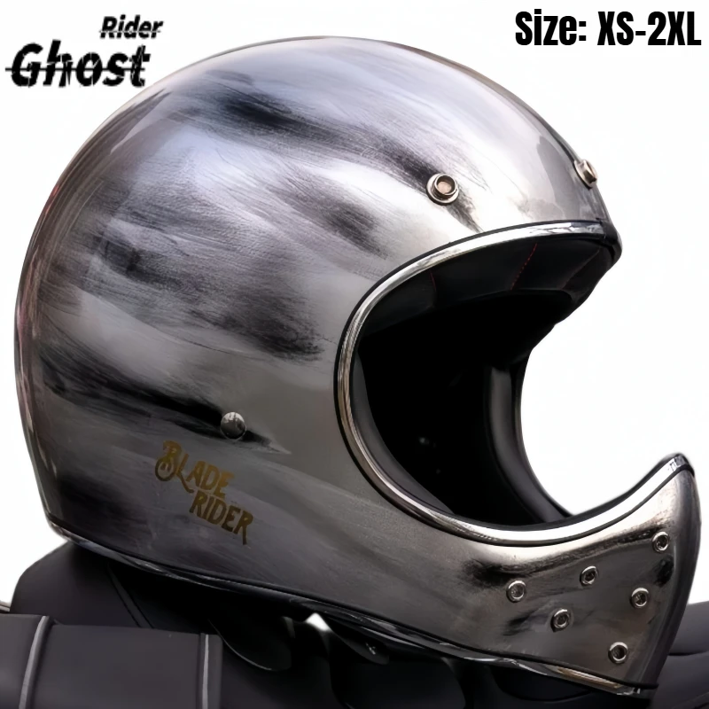 Unisex Adult Retro Full Face Motorcycle Helmet with Pointed Beak, Carbon Fiber Shell, Vintage Cafe Racer Motorbike Riding Helmet