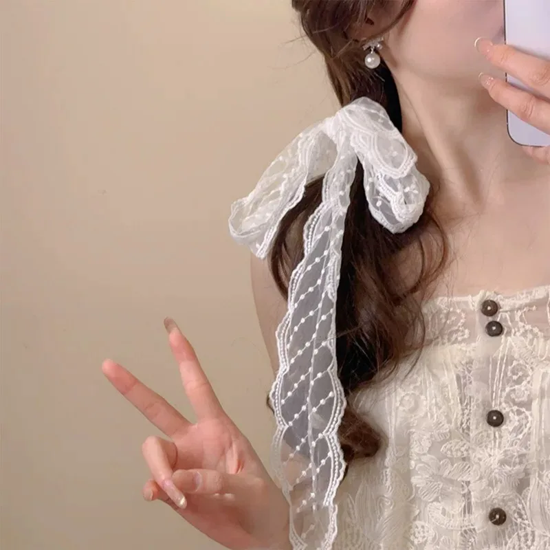 Korea Floral Embroidered Scarf Hair Ties Long Lace Ribbon Headbands Braids Sun Hat Lace Trim Bag Decoration Ribbon Headwear INS