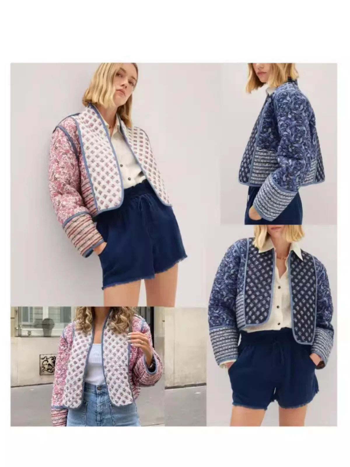 

Faionable Reversible Printed Cotton Jaet Women's ort Outerwear Organic Cotton Thiened Long Sve Abstract Pattern