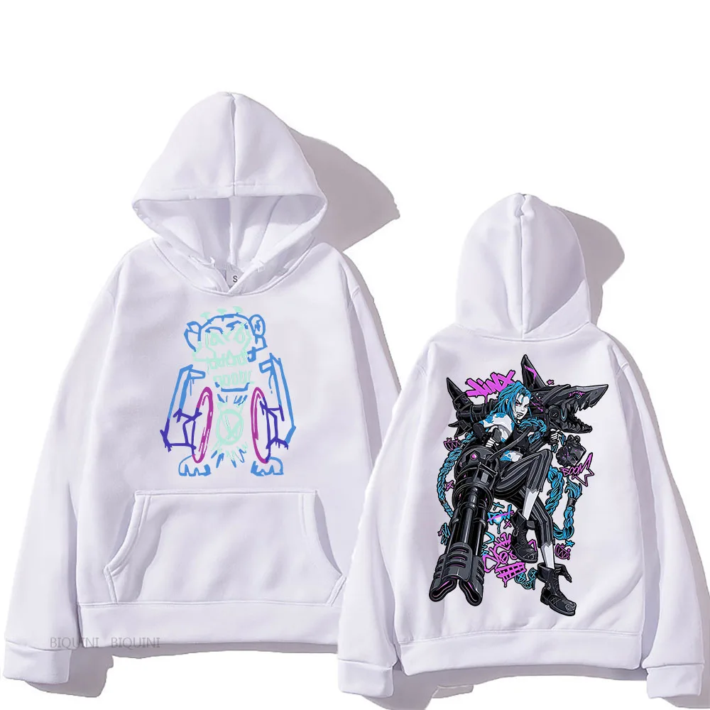 Jinx Arcane Unisex Hooded Cartoon Print Japanese Anime Sweatshirt Winter Harajuku Cute Clothing Moletom Kawaii Casual Pullovers