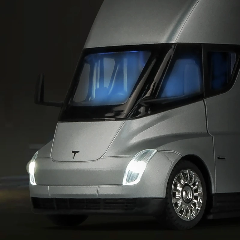 1:24 SEMI Alloy Electric Semi Trailer Truck Head Car Model Diecast Container Truck Transport Vehicles Car Model Kids Gift