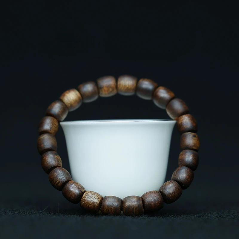 UMQ High-Quality Natural Wild Hainan Yingge Lvqi Nan Agarwood Bracelet Barrel Beads Nine Points Submerged Water Gift