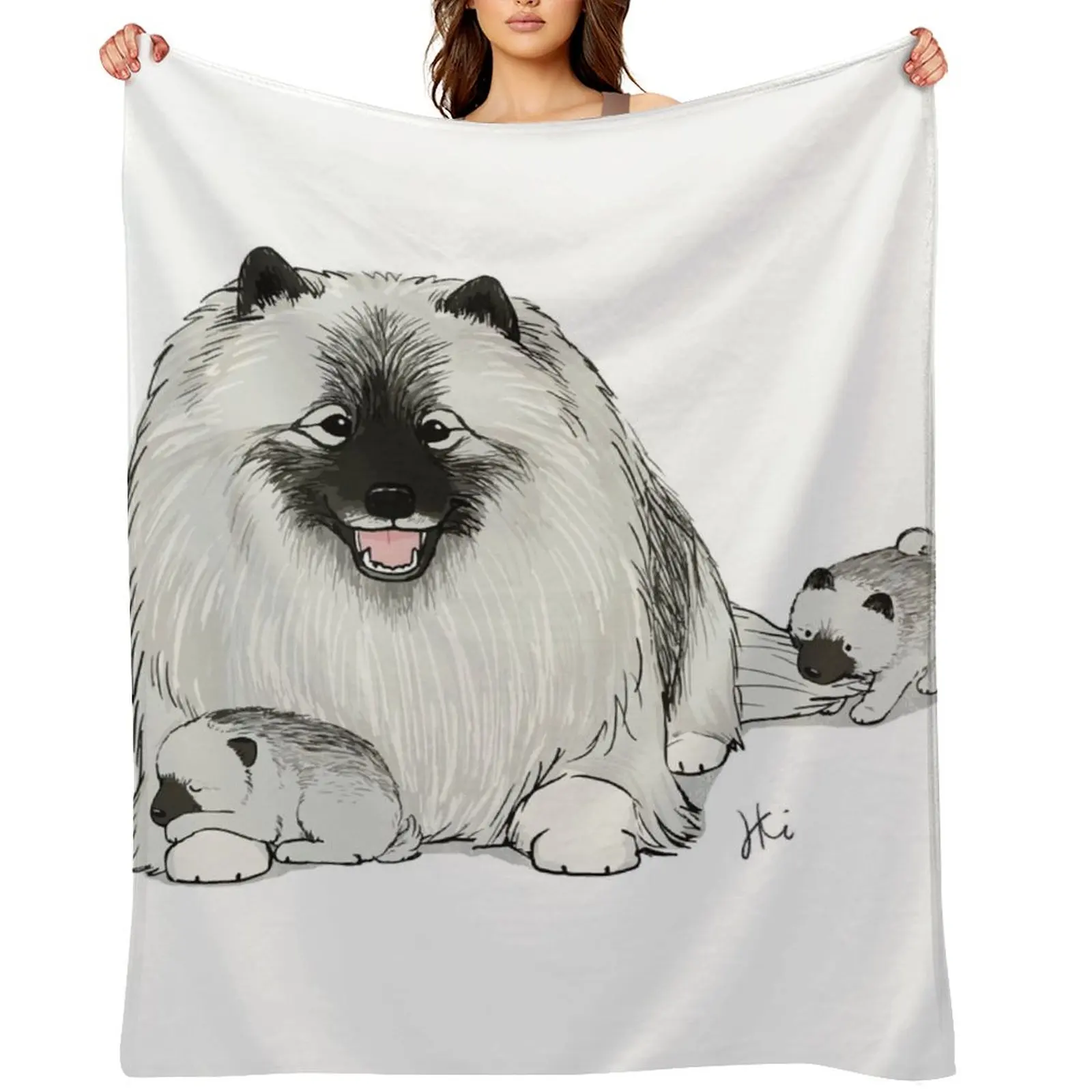 

Happy Keeshond Dog with Puppies | Cute Keesies Keeshonden Throw Blanket warm for winter Plaid on the sofa Blankets