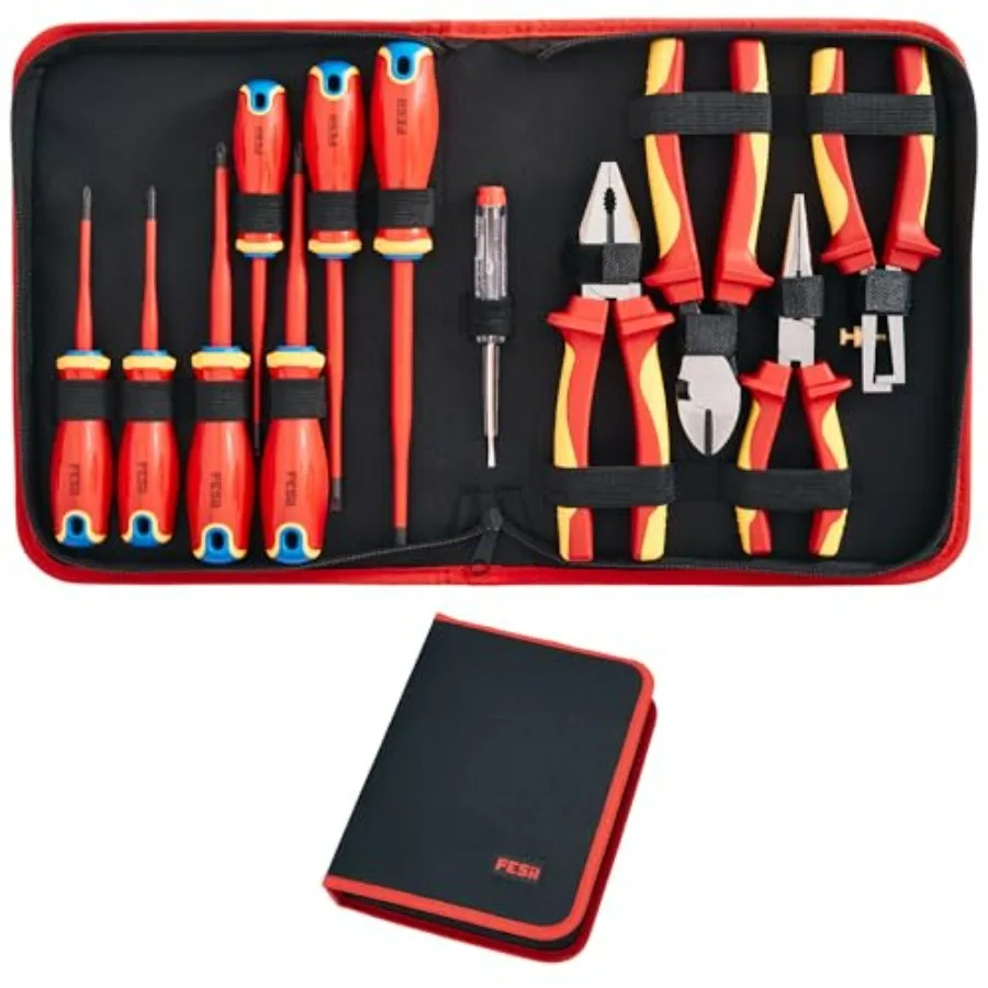

12-Piece Insulated Electrician Tool Set with 1000V Voltage Tester Black Insulated Pliers Screwdriver Durable Storage Case