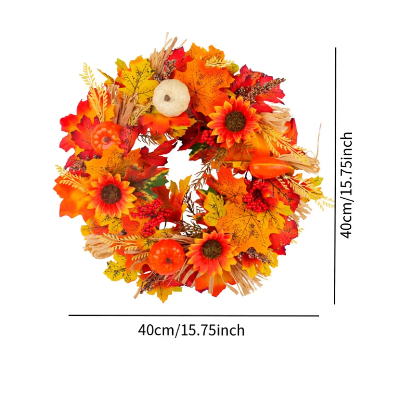 إكليل الخريف مقاس 16 بوصة للباب الأمامي، إكليل واقعي مصنوع يدويًا ومتعدد الاستخدامات